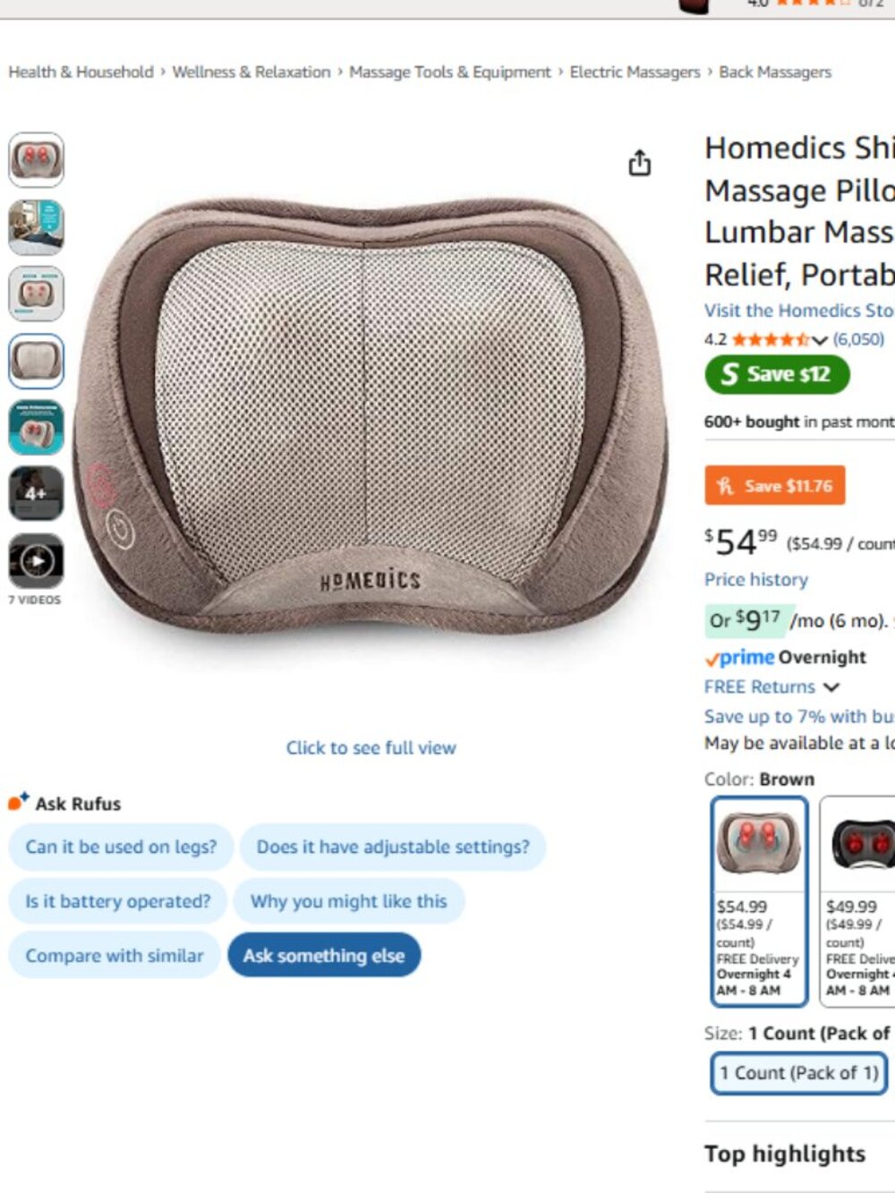 Homedics Beige Shiatsu Massage Cushion with Heat